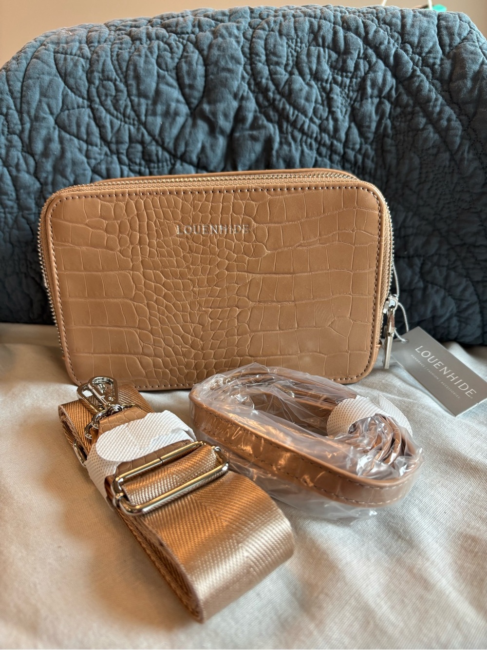 NWT Louenhide Celeste Croc Crossbody Bag Sand Vegan Leather Dual Zip